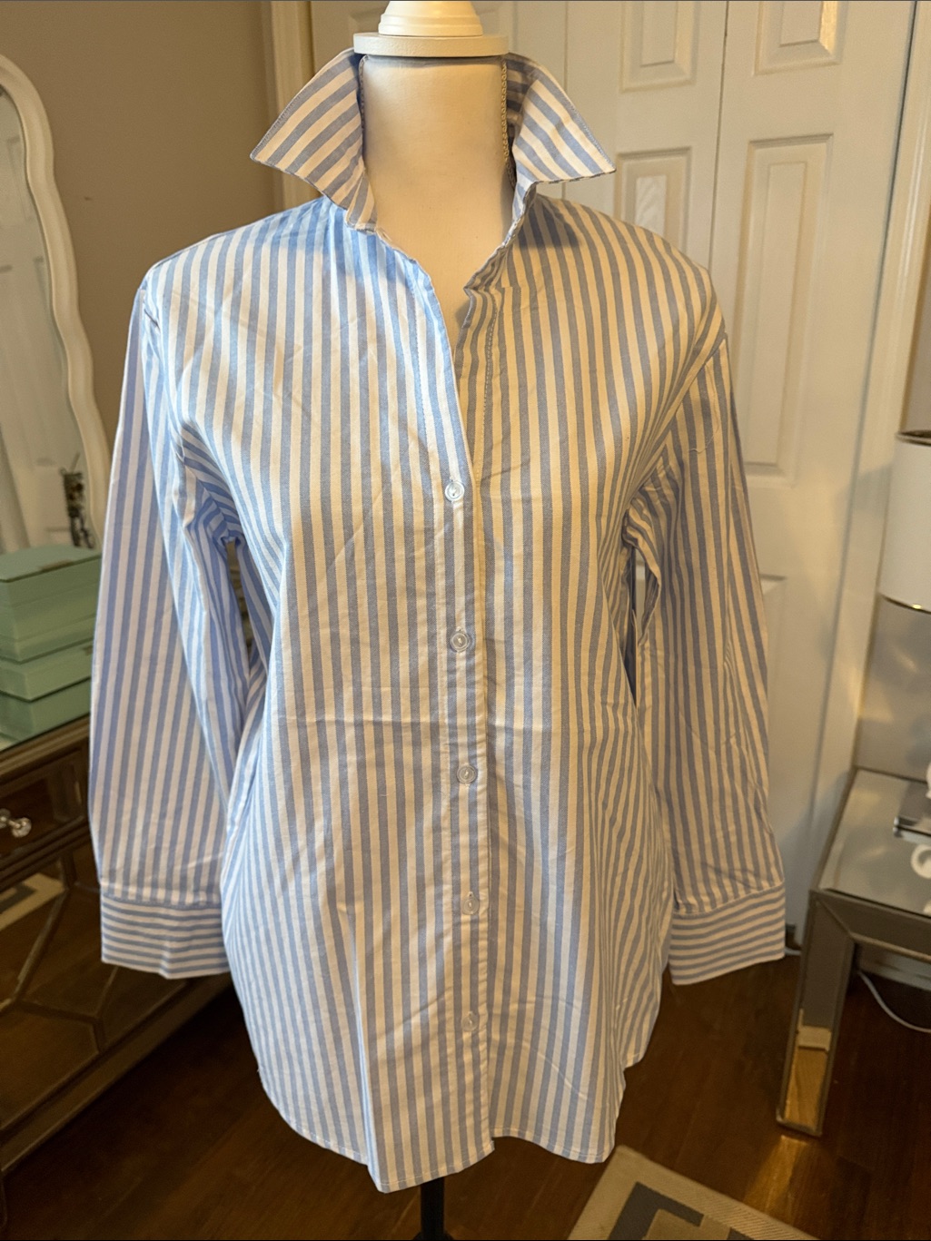 Cloth By Design 100% Cotton Blue & White Striped Button-Up Shirt